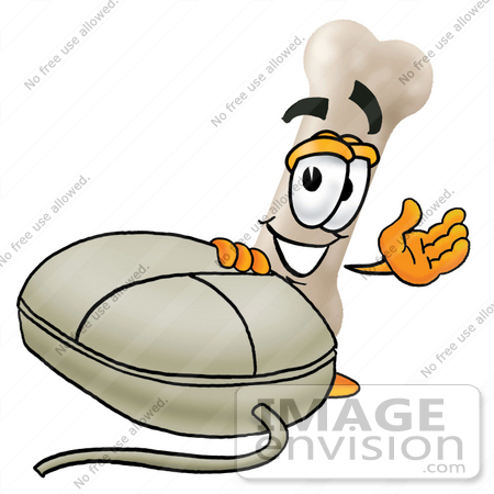 #22719 Clip art Graphic of a Bone Cartoon Character With a Computer Mouse by toons4biz