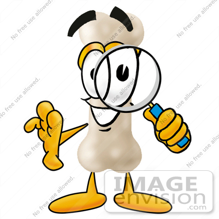 #22720 Clip art Graphic of a Bone Cartoon Character Looking Through a Magnifying Glass by toons4biz
