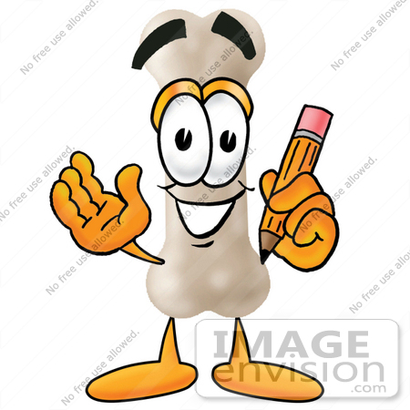 #22722 Clip art Graphic of a Bone Cartoon Character Holding a Pencil by toons4biz