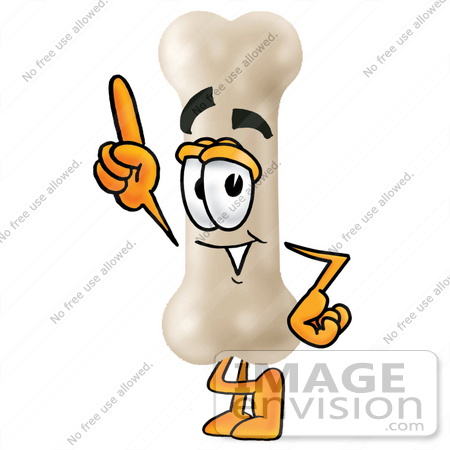 #22724 Clip art Graphic of a Bone Cartoon Character Pointing Upwards by toons4biz