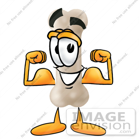 #22729 Clip art Graphic of a Bone Cartoon Character Flexing His Arm Muscles by toons4biz