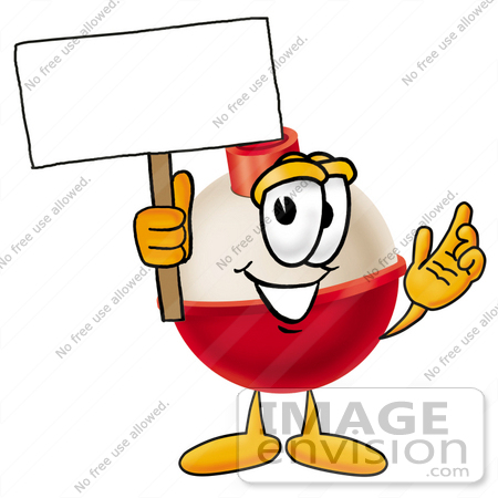 #22742 Clip art Graphic of a Fishing Bobber Cartoon Character Holding a Blank Sign by toons4biz