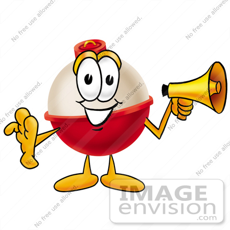#22746 Clip art Graphic of a Fishing Bobber Cartoon Character Holding a Megaphone by toons4biz