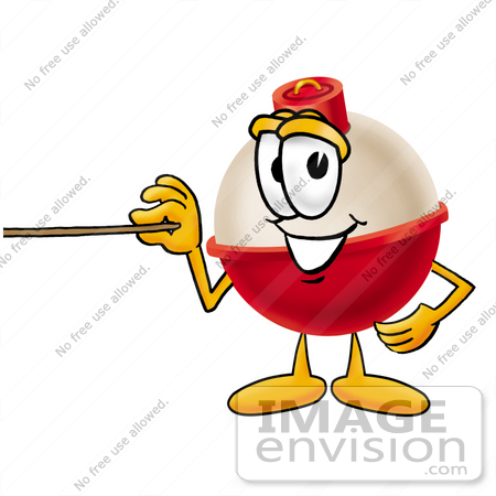 #22750 Clip art Graphic of a Fishing Bobber Cartoon Character Holding a Pointer Stick by toons4biz