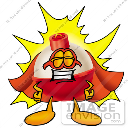#22756 Clip art Graphic of a Fishing Bobber Cartoon Character Dressed as a Super Hero by toons4biz