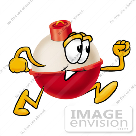 #22757 Clip art Graphic of a Fishing Bobber Cartoon Character Running by toons4biz