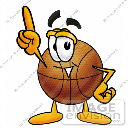 #22760 Clip art Graphic of a Basketball Cartoon Character Pointing Upwards by toons4biz