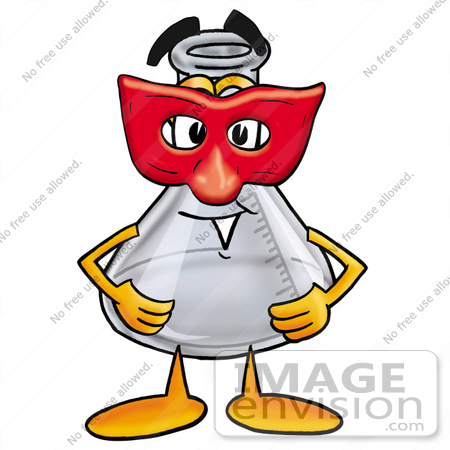 #22768 Clip art Graphic of a Beaker Laboratory Flask Cartoon Character Wearing a Red Mask Over His Face by toons4biz