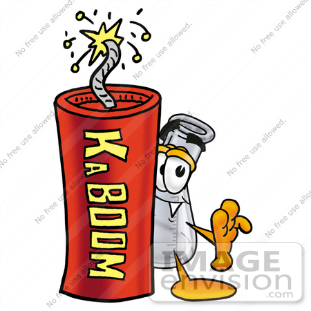 #22774 Clip art Graphic of a Beaker Laboratory Flask Cartoon Character Standing With a Lit Stick of Dynamite by toons4biz