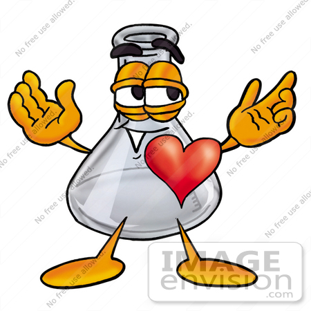 #22777 Clip art Graphic of a Beaker Laboratory Flask Cartoon Character With His Heart Beating Out of His Chest by toons4biz