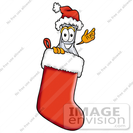 #22782 Clip art Graphic of a Beaker Laboratory Flask Cartoon Character Wearing a Santa Hat Inside a Red Christmas Stocking by toons4biz
