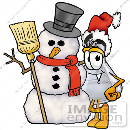 #22787 Clip art Graphic of a Beaker Laboratory Flask Cartoon Character With a Snowman on Christmas by toons4biz