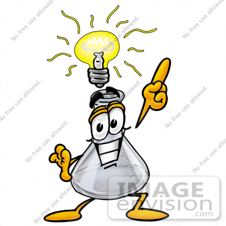 #22794 Clip art Graphic of a Laboratory Flask Beaker Cartoon Character With a Bright Idea by toons4biz