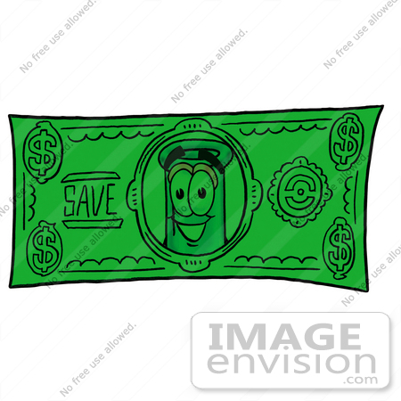 #22795 Clip art Graphic of a Laboratory Flask Beaker Cartoon Character on a Dollar Bill by toons4biz