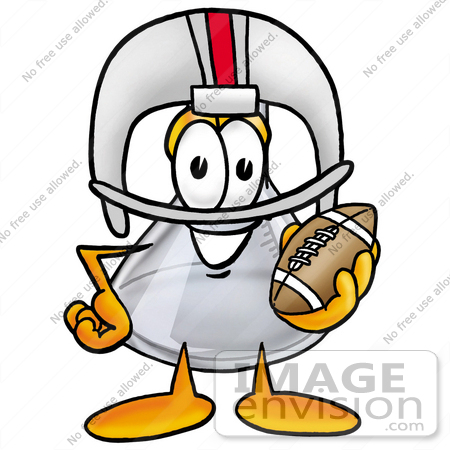 #22796 Clip art Graphic of a Laboratory Flask Beaker Cartoon Character in a Helmet, Holding a Football by toons4biz