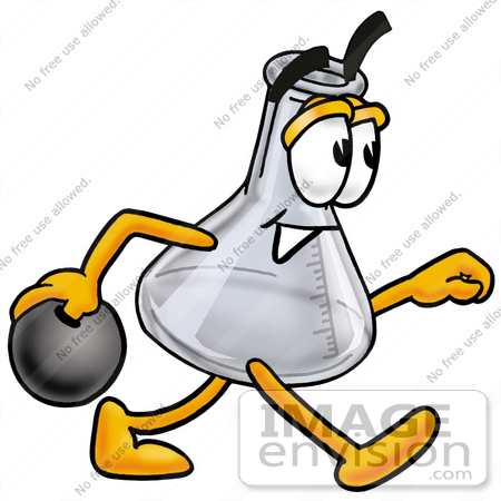 #22797 Clip art Graphic of a Laboratory Flask Beaker Cartoon Character Bowling by toons4biz