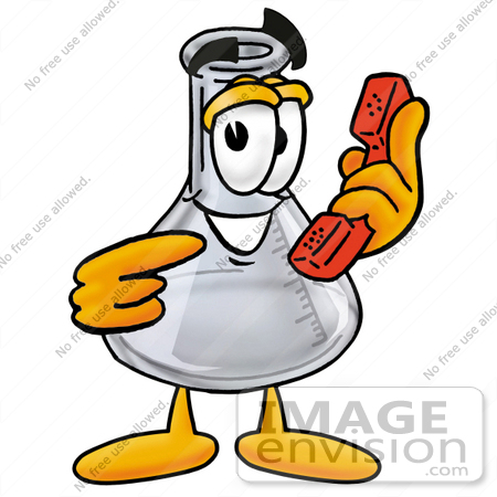 #22802 Clip art Graphic of a Laboratory Flask Beaker Cartoon Character Holding a Telephone by toons4biz
