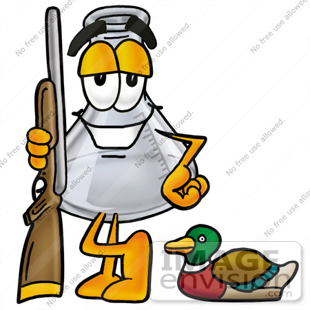 #22803 Clip art Graphic of a Laboratory Flask Beaker Cartoon Character Duck Hunting, Standing With a Rifle and Duck by toons4biz