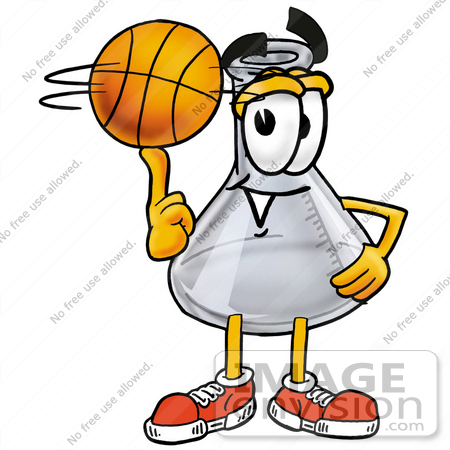 #22808 Clip art Graphic of a Laboratory Flask Beaker Cartoon Character Spinning a Basketball on His Finger by toons4biz