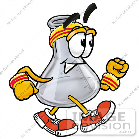 #22810 Clip art Graphic of a Laboratory Flask Beaker Cartoon Character Speed Walking or Jogging by toons4biz