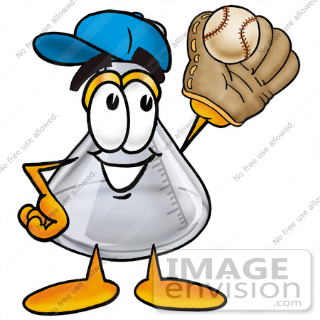 #22811 Clip art Graphic of a Laboratory Flask Beaker Cartoon Character Catching a Baseball With a Glove by toons4biz