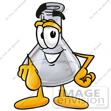 #22812 Clip art Graphic of a Laboratory Flask Beaker Cartoon Character Pointing at the Viewer by toons4biz