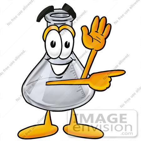 #22815 Clip art Graphic of a Laboratory Flask Beaker Cartoon Character Waving and Pointing by toons4biz
