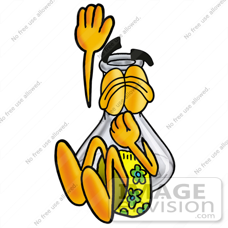 #22817 Clip art Graphic of a Laboratory Flask Beaker Cartoon Character Plugging His Nose While Jumping Into Water by toons4biz