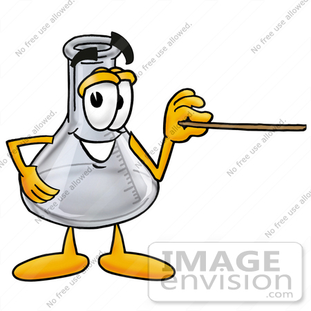 #22821 Clip art Graphic of a Laboratory Flask Beaker Cartoon Character Holding a Pointer Stick by toons4biz