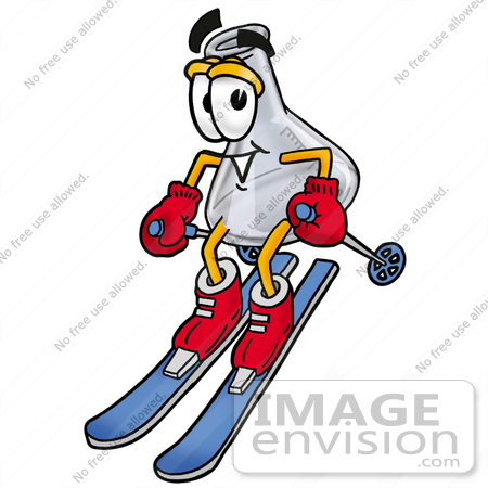 #22822 Clip art Graphic of a Laboratory Flask Beaker Cartoon Character Skiing Downhill by toons4biz