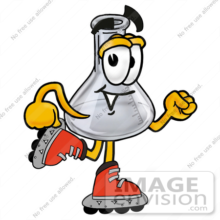 #22827 Clip art Graphic of a Laboratory Flask Beaker Cartoon Character Roller Blading on Inline Skates by toons4biz