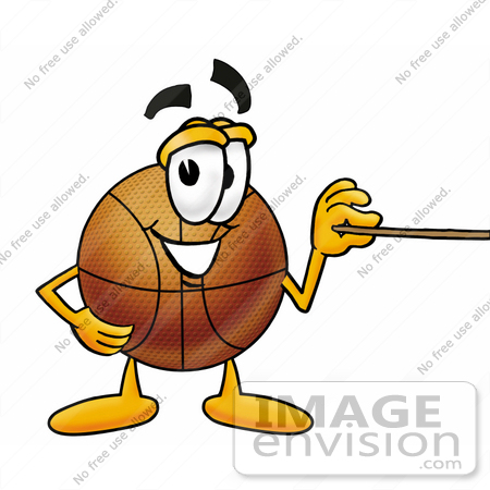 #22838 Clip art Graphic of a Basketball Cartoon Character Holding a Pointer Stick by toons4biz