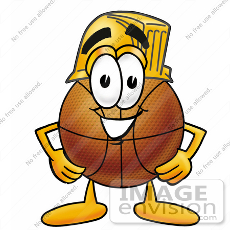 #22839 Clip art Graphic of a Basketball Cartoon Character Wearing a Hardhat Helmet by toons4biz