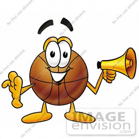 #22841 Clip art Graphic of a Basketball Cartoon Character Holding a Megaphone by toons4biz