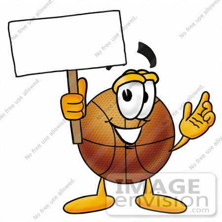 #22842 Clip art Graphic of a Basketball Cartoon Character Holding a Blank Sign by toons4biz