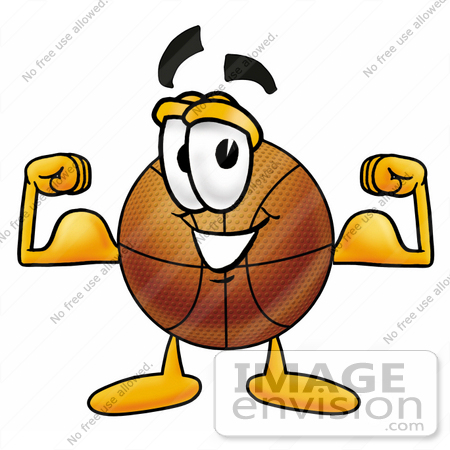 #22845 Clip art Graphic of a Basketball Cartoon Character Flexing His Arm Muscles by toons4biz