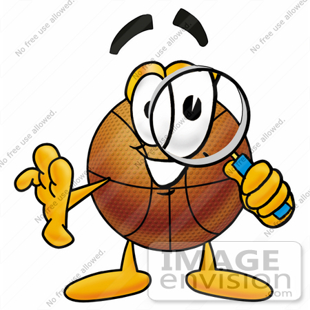 #22847 Clip art Graphic of a Basketball Cartoon Character Looking Through a Magnifying Glass by toons4biz