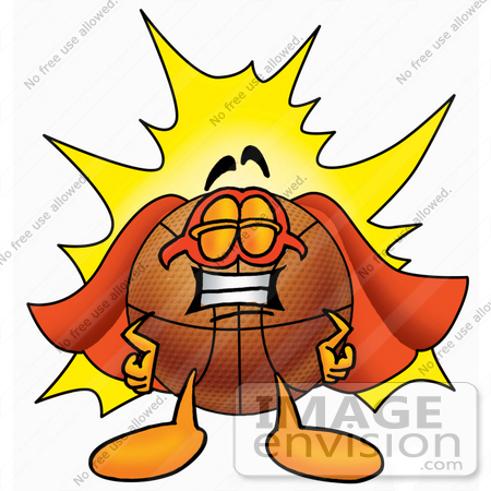 #22849 Clip art Graphic of a Basketball Cartoon Character Dressed as a Super Hero by toons4biz
