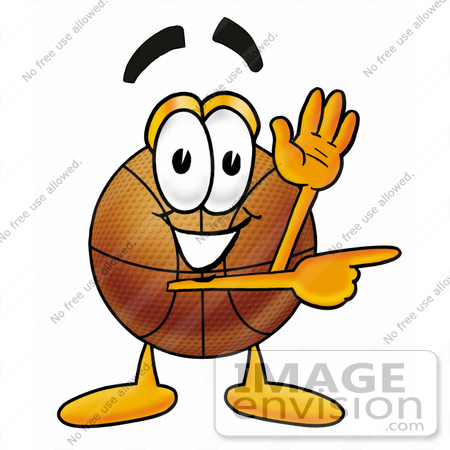 #22851 Clip art Graphic of a Basketball Cartoon Character Waving and Pointing by toons4biz