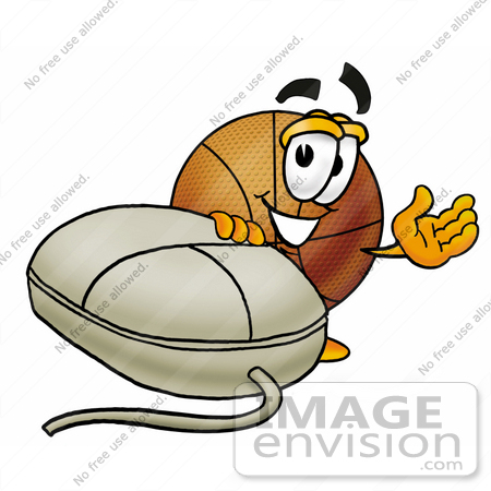 #22853 Clip art Graphic of a Basketball Cartoon Character With a Computer Mouse by toons4biz