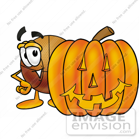 #22855 Clip art Graphic of a Basketball Cartoon Character With a Carved Halloween Pumpkin by toons4biz