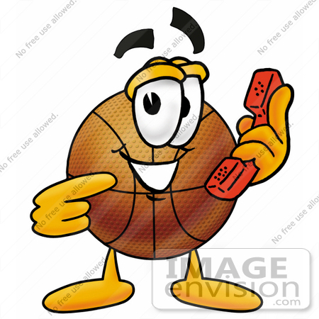 #22862 Clip art Graphic of a Basketball Cartoon Character Holding a Telephone by toons4biz