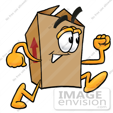 #22866 Clip Art Graphic of a Cardboard Shipping Box Cartoon Character Running by toons4biz