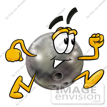 #22867 Clip Art Graphic of a Bowling Ball Cartoon Character Running by toons4biz