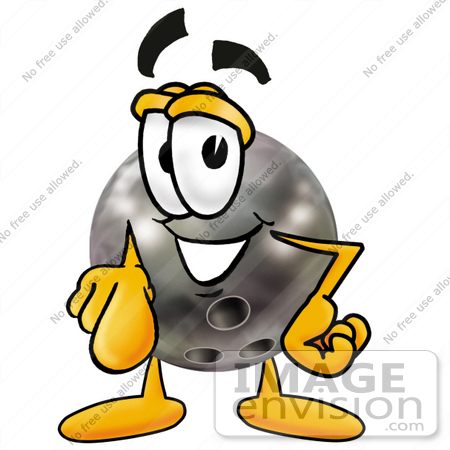 #22874 Clip Art Graphic of a Bowling Ball Cartoon Character Pointing at the Viewer by toons4biz