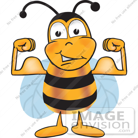 #22878 Clip art Graphic of a Honey Bee Cartoon Character Flexing His Arm Muscles by toons4biz