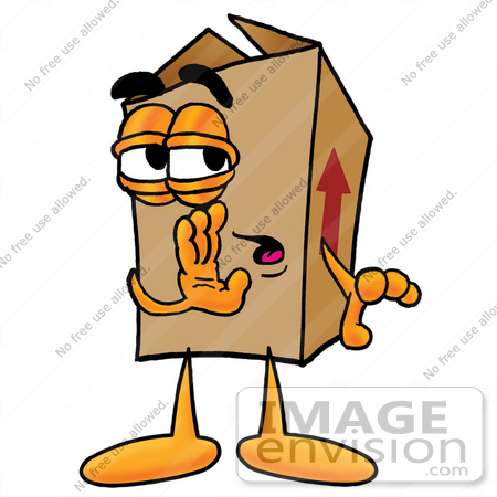 #22884 Clip Art Graphic of a Cardboard Shipping Box Cartoon Character Whispering and Gossiping by toons4biz