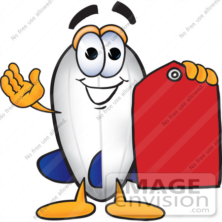 #22894 Clip art Graphic of a Dirigible Blimp Airship Cartoon Character Holding a Red Sales Price Tag by toons4biz