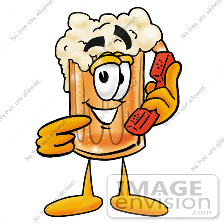 #22905 Clip art Graphic of a Frothy Mug of Beer or Soda Cartoon Character Holding a Telephone by toons4biz
