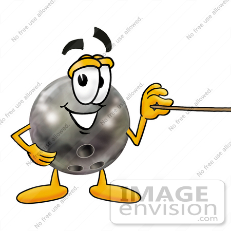 #22912 Clip Art Graphic of a Bowling Ball Cartoon Character Holding a Pointer Stick by toons4biz